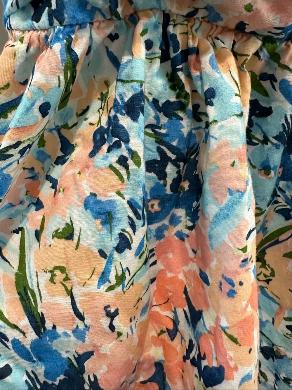 Abercrombie & Fitch Floral Puff-Sleeve Square Neck Top Blue & Peach 100% Cotton